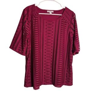 Dana Buchman Lace Layered Blouse Burgundy XL